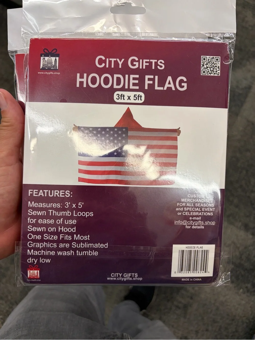 Hoodie Flag - American Flag Design, Red/Blue/White